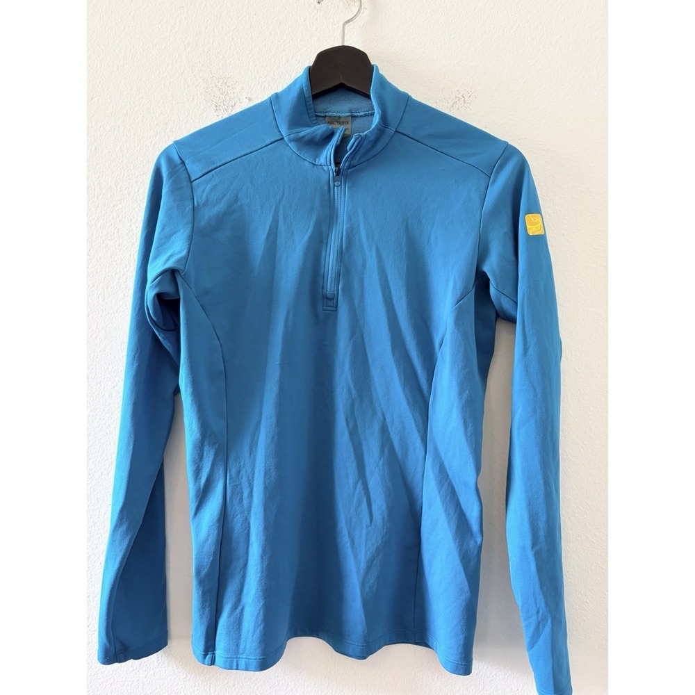 Arc'teryx Women's 1/2 Zip Fleece Pullover Jacket Blue Size Large L G Yellow Logo